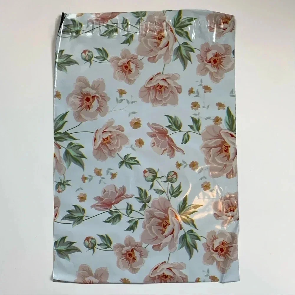 60 poly bag mailers shipping floral thank you variety print self seal 10x13”
